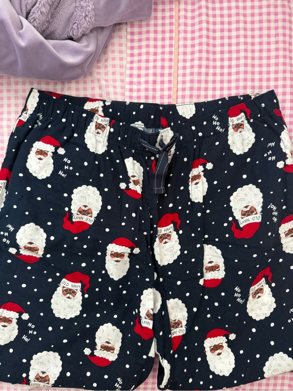 Old Navy Navy Santa Print Pajama Shorts with Red & White Accents
